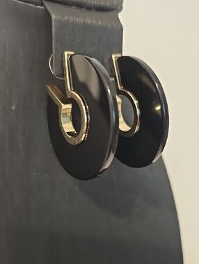 Chico's Black Resin and Gold Hoop Clip-On Earrings